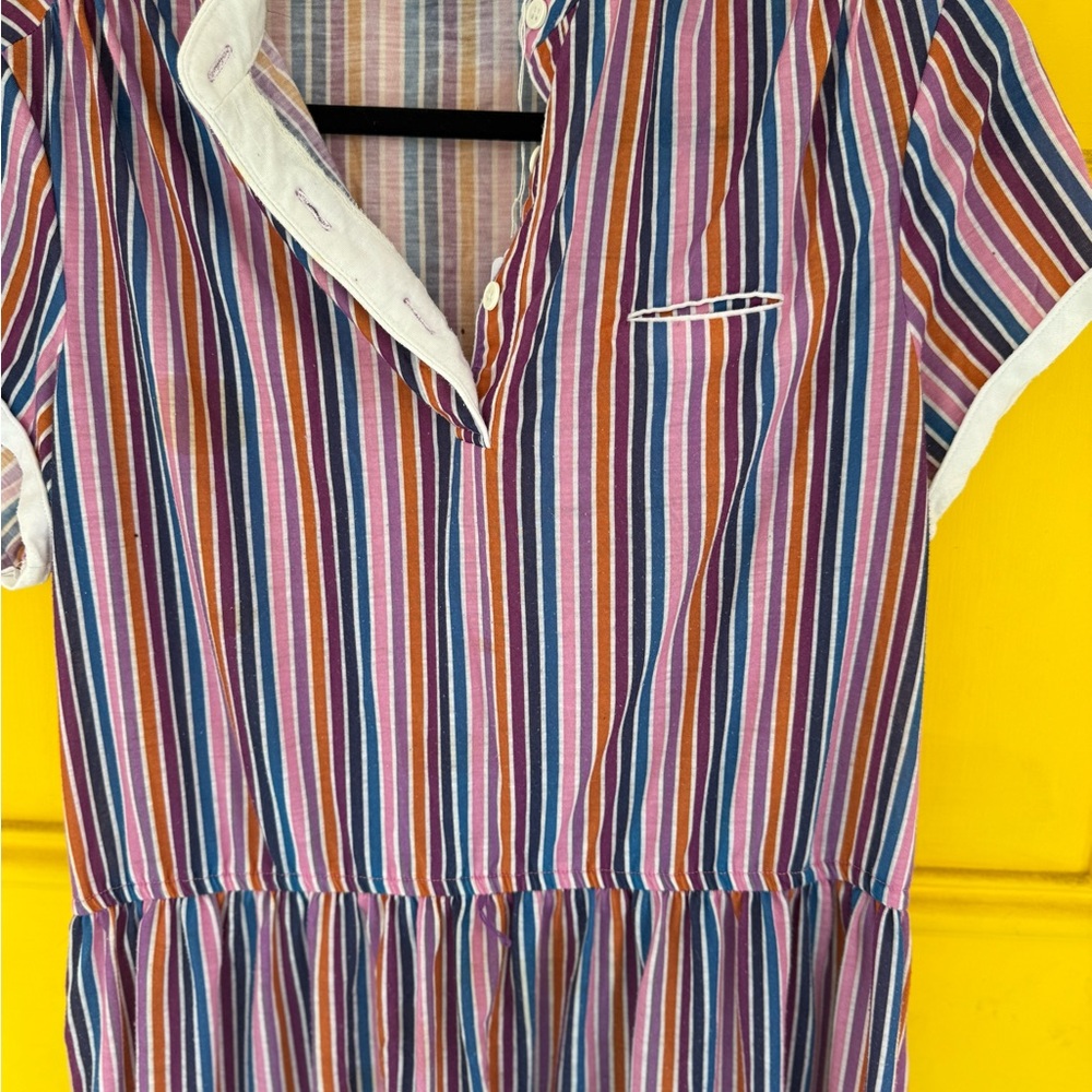 Vintage 1970’s Darian Colorful Striped Short Sleeve Dress Dress - Picture 2 of 4